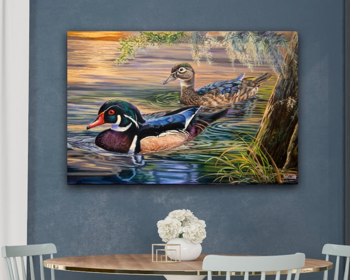 Wood Ducks at Sunset