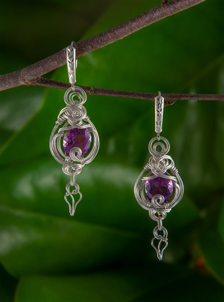 Amethyst and Leaf Earrings