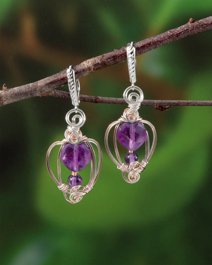 Amethyst Heart Earrings