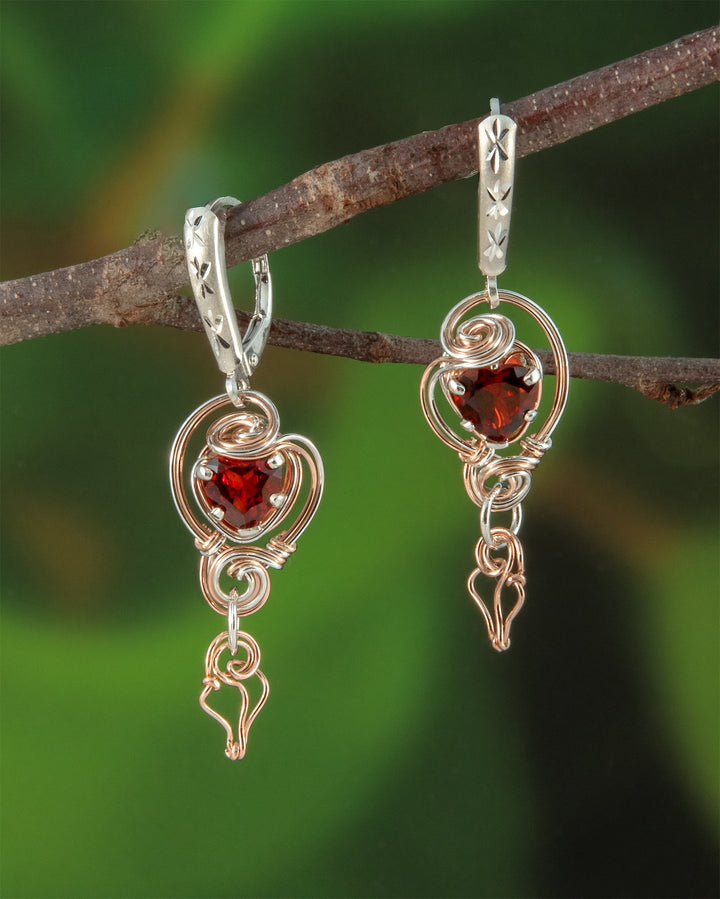 Garnet Heart Swirl Earrings