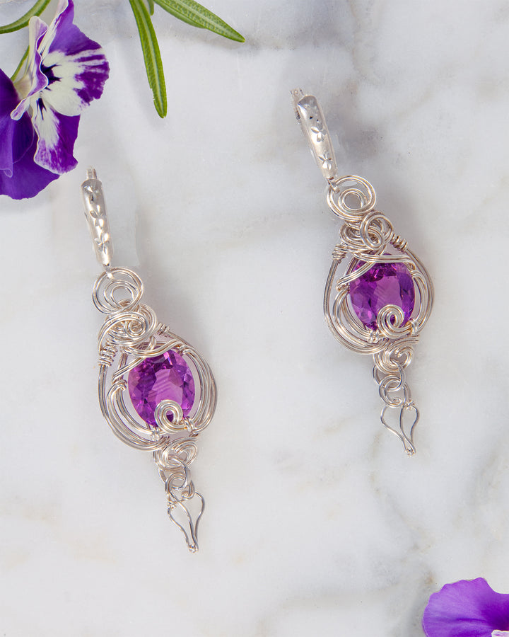 Amethyst and Leaf Earrings