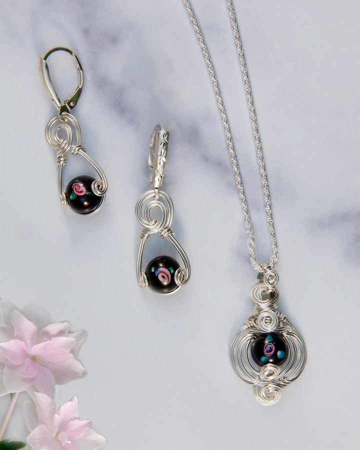 Black Rose Lampwork Bead Necklace