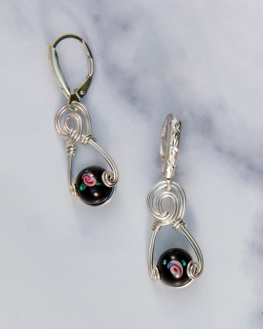 Black Rose Lampwork Bead Set