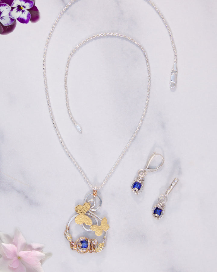 Butterfly Pair Necklace with Blue Sapphire
