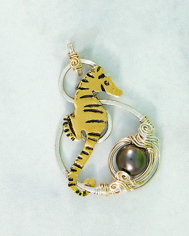 Ocean's Whisper: Tahitian Pearl Seahorse Necklace
