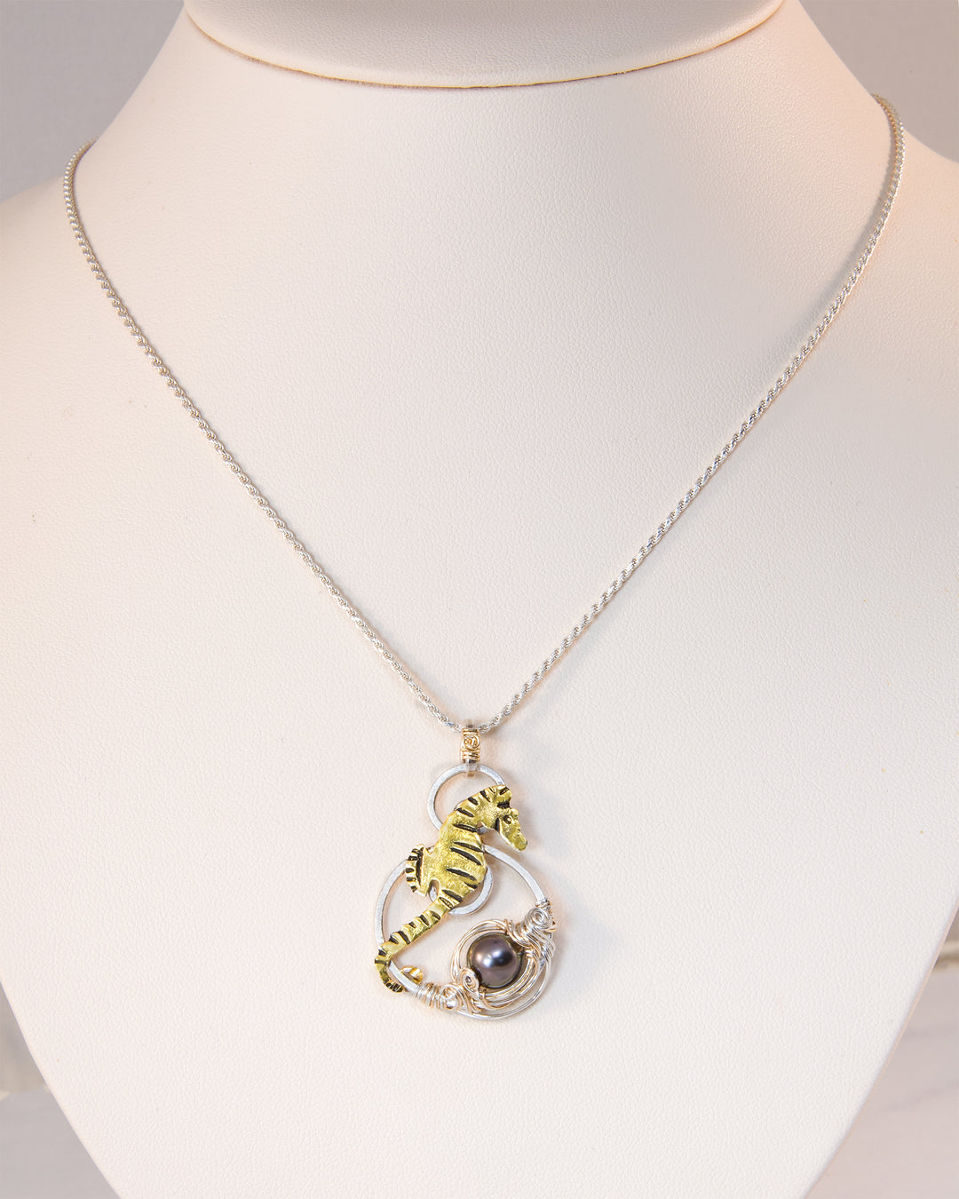 Ocean's Whisper: Tahitian Pearl Seahorse Necklace