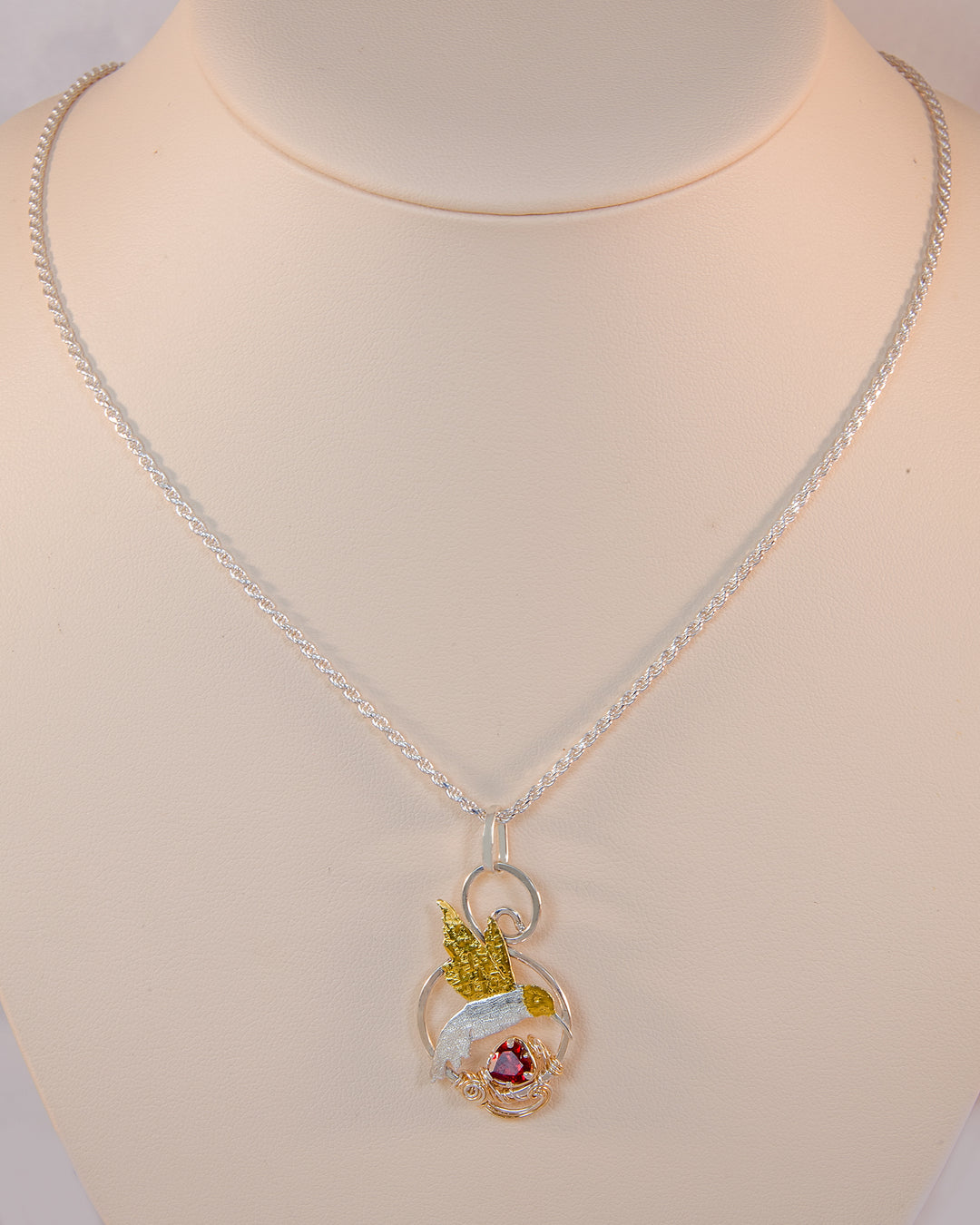 Hummingbird Necklace with Garnet