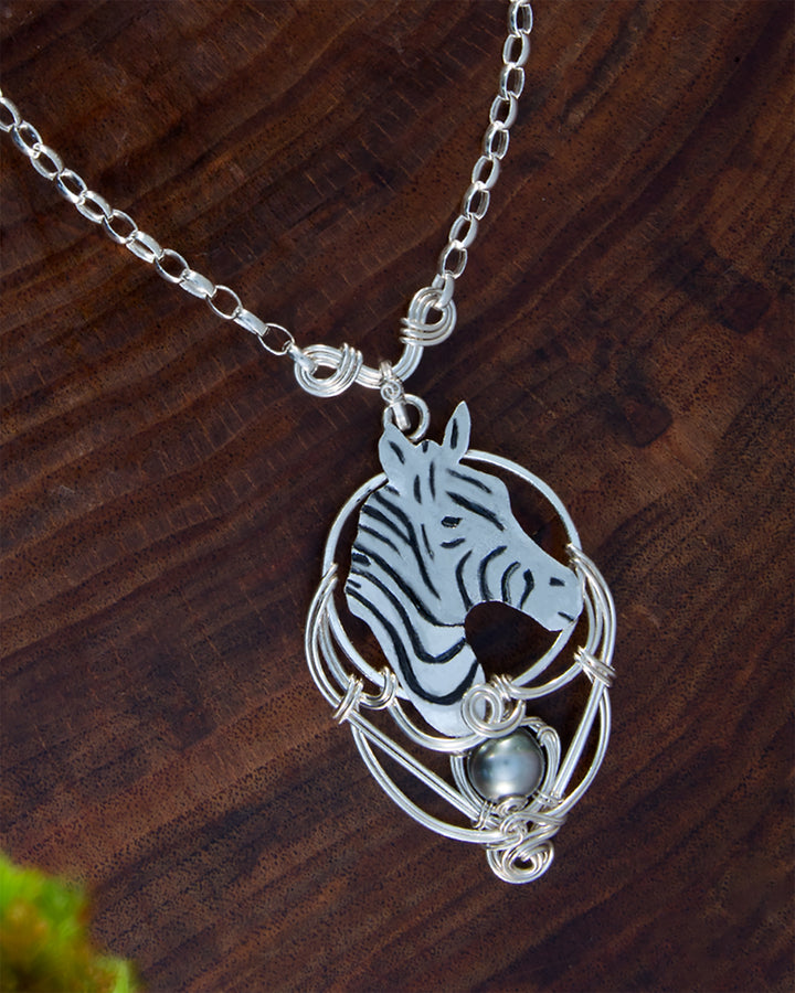 Zebra Necklace with Tahitian Pearl