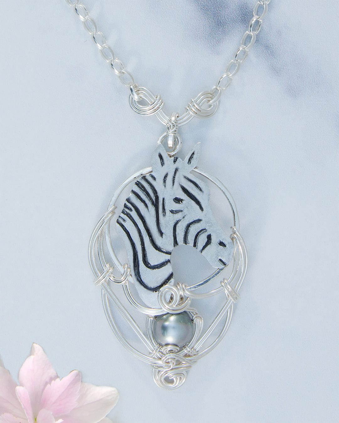 Zebra Necklace with Tahitian Pearl