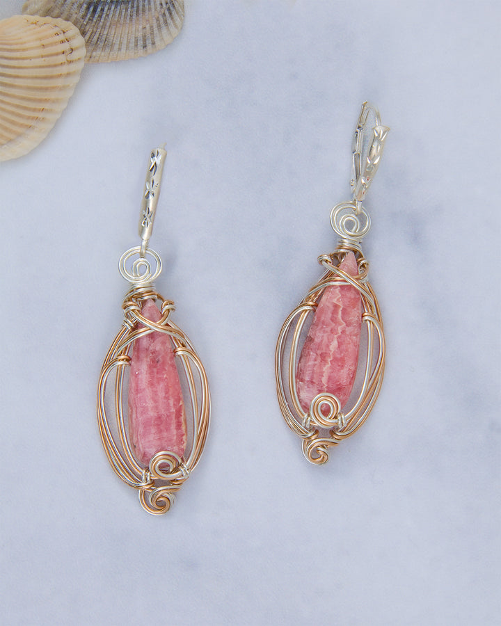 Rhodocrosite Earrings- Sterling and Rose gold-filled