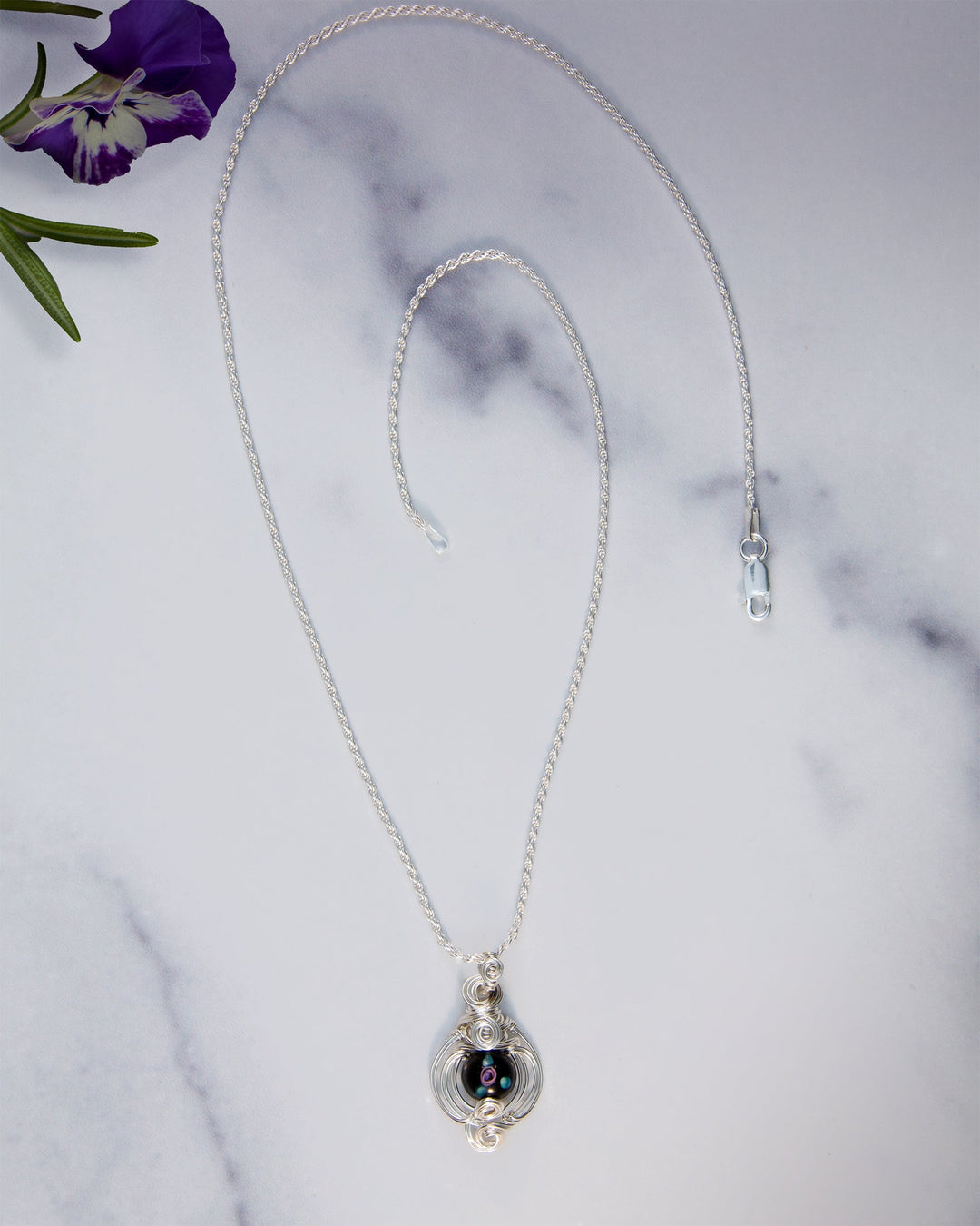 Black Rose Lampwork Bead Necklace