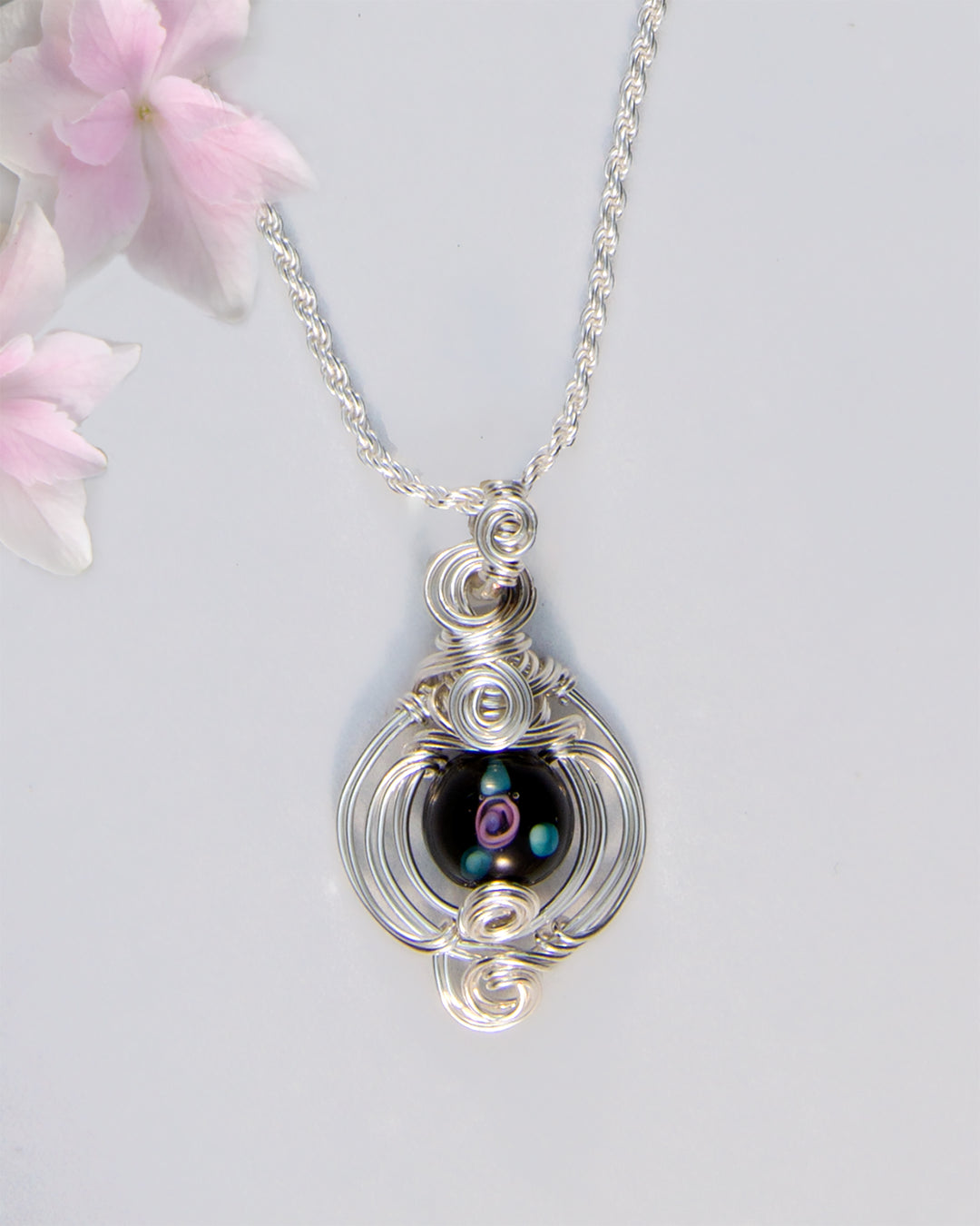 Black Rose Lampwork Bead Necklace