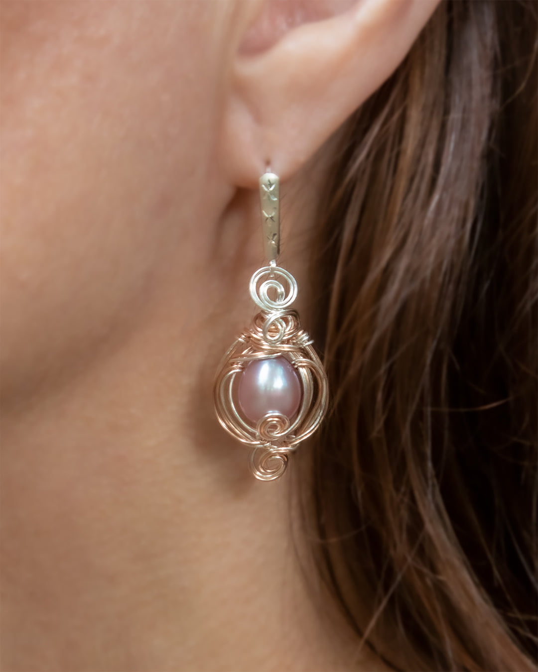 Pink Pearl Earrings Sterling and Rose Gold-Filled